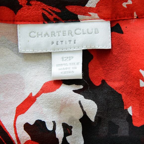 Charter Club Silk Floral button-down blouse size 12P - Picture 2 of 3